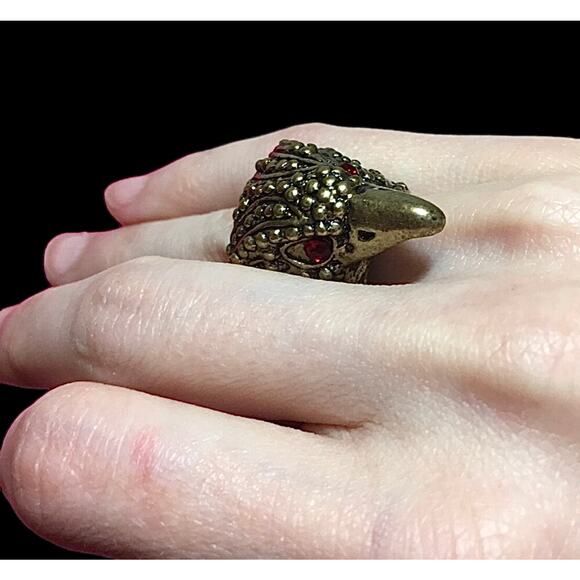 Gothic Stainless Steel Rocker Crow Bird Statement Ring Red Gemstone Size 6.5 - Picture 9 of 13